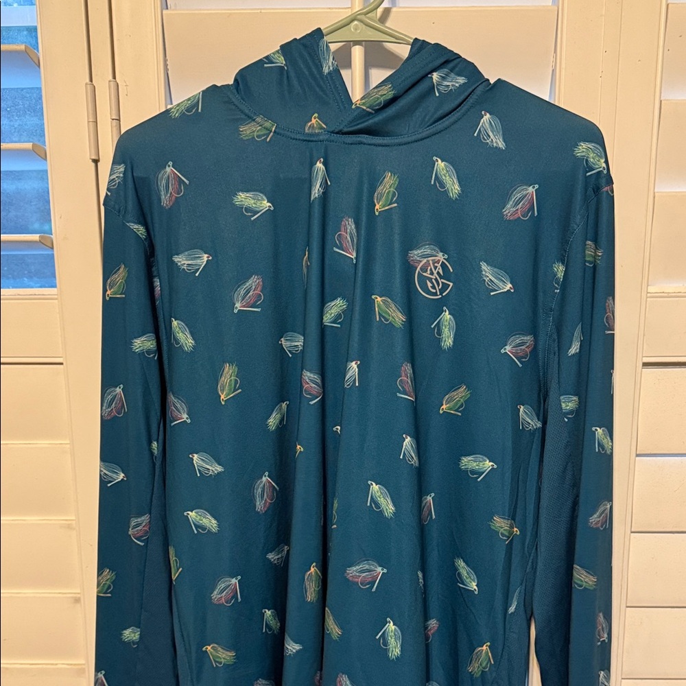 Stylish Teal Patterned Long Sleeve Shirt